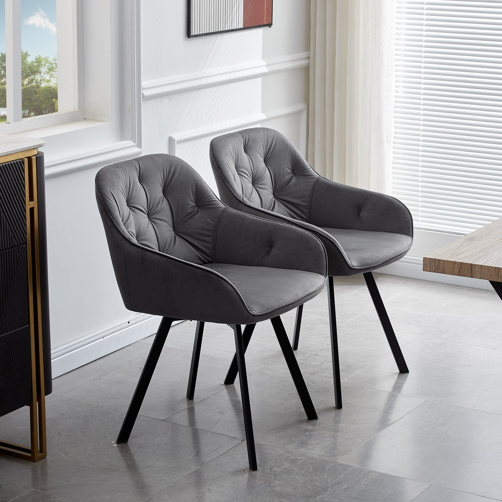 Garvies Velvet Swivel Dining Chairs