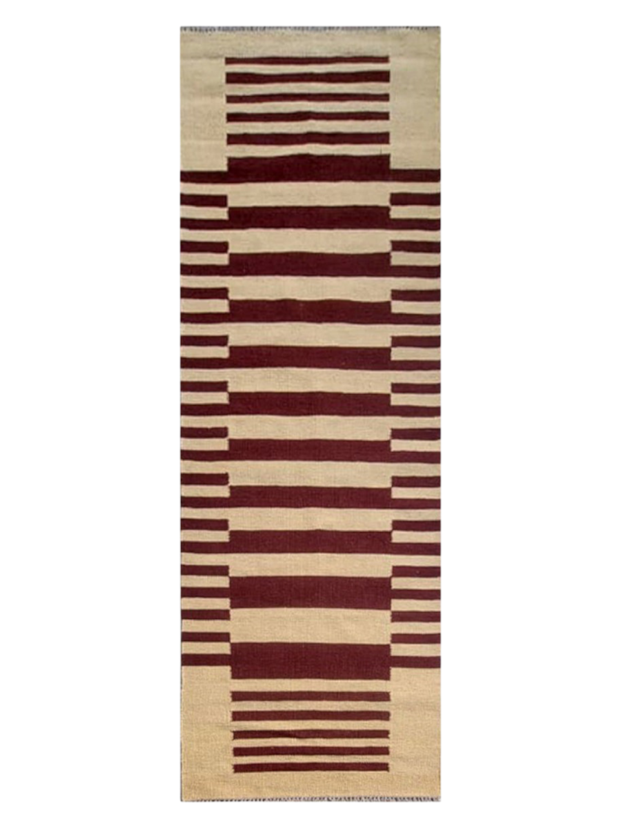 Ticking Maroon Kilim Runner - Size: 240 x 80 cm (7'10" x 2'7")