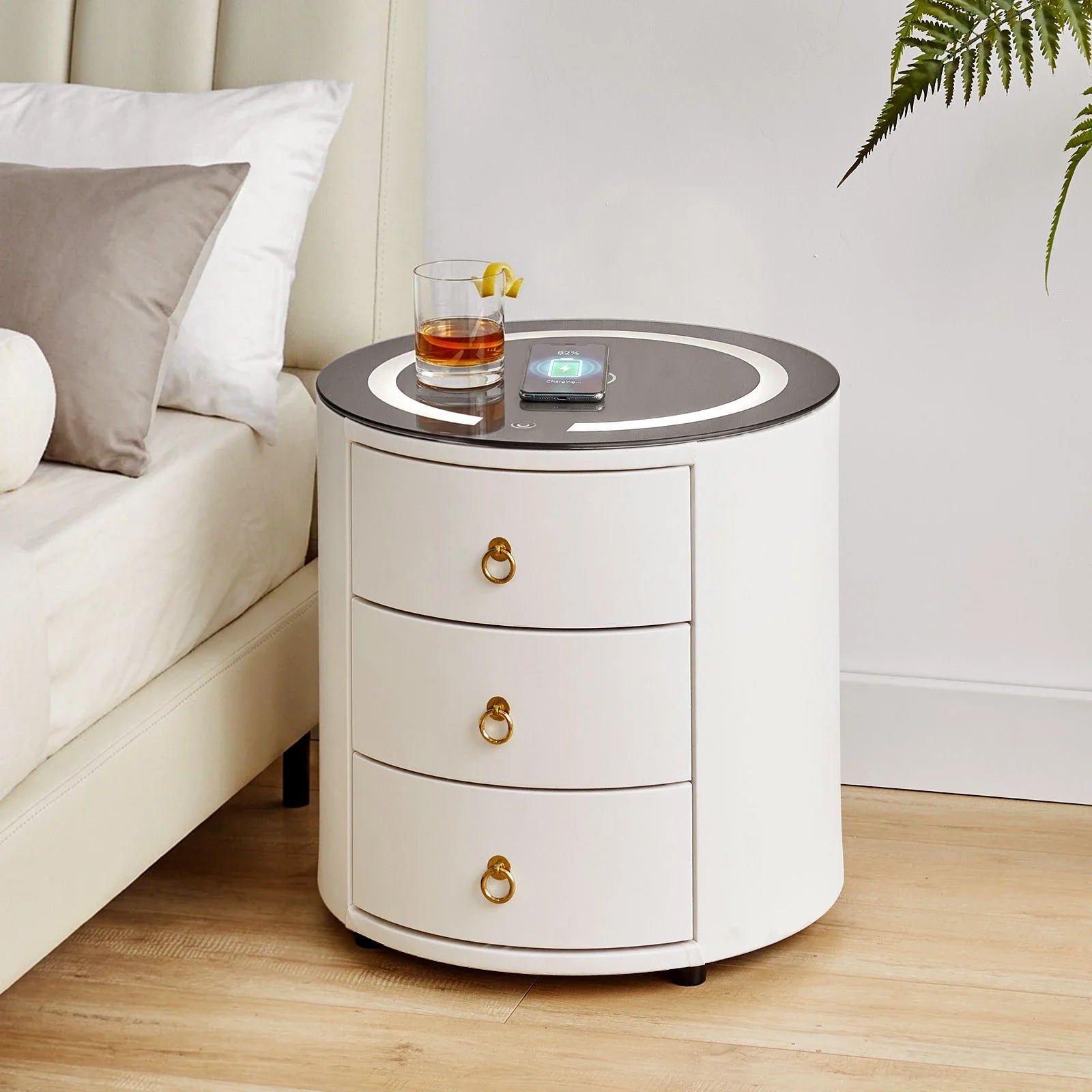 Brookline White Smart Bedside Table