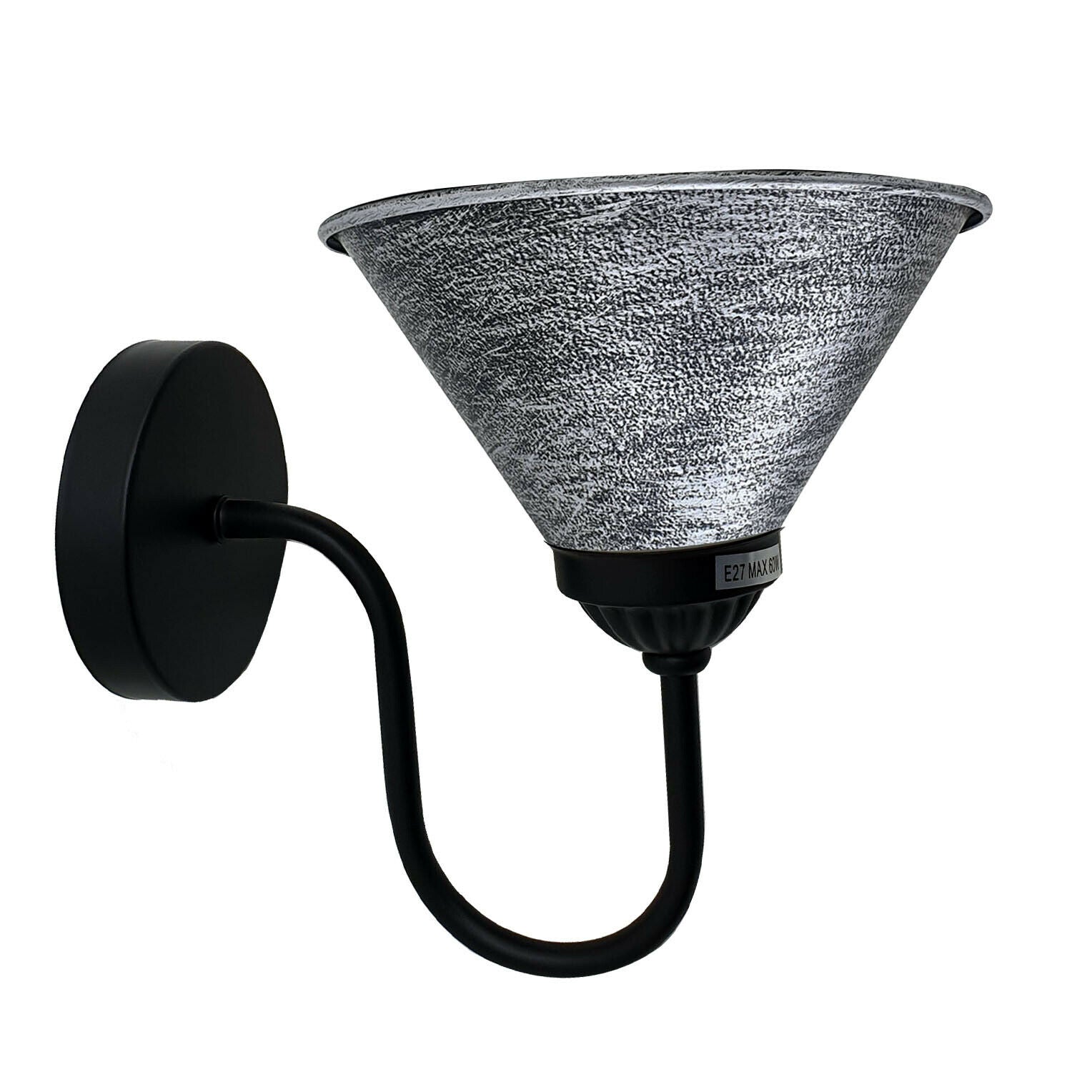 Brushed Black And Silver Lamp Shade With Black Arm Wall Light~2114