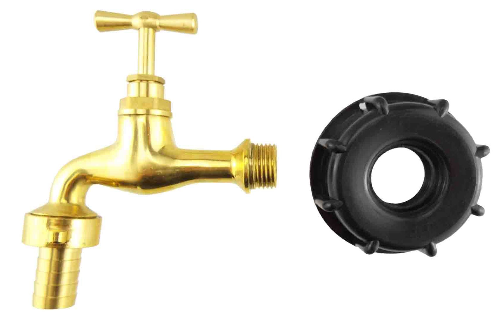 IBC 2 S60X6 Cap with Polished Brass Bib Tap 15mm Barb for DIY Workshop Accessory