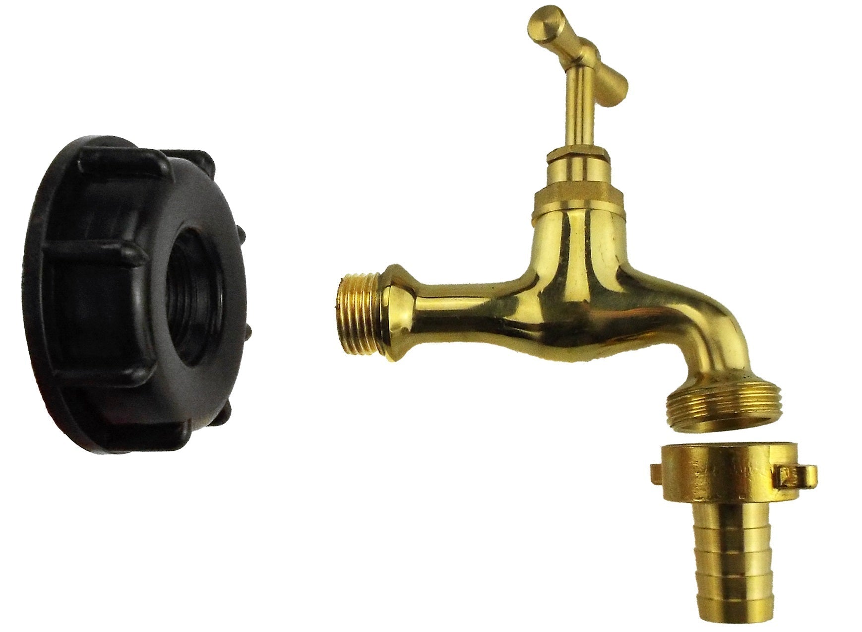 IBC 2 S60X6 Cap with Polished Brass Bib Tap 15mm Barb for DIY Workshop Accessory