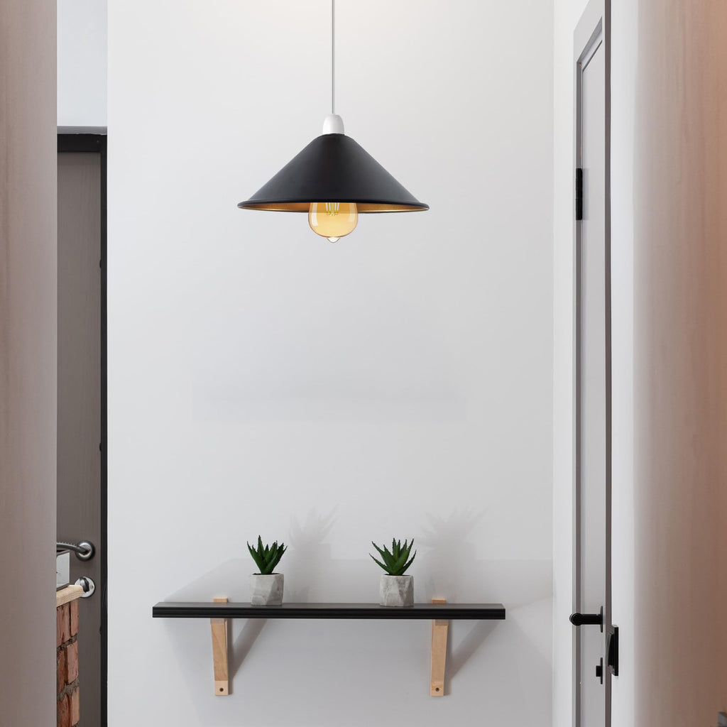 Black Gold Inner Cone Metal Easy Fit E27 Pendant Lamp Shade~1113